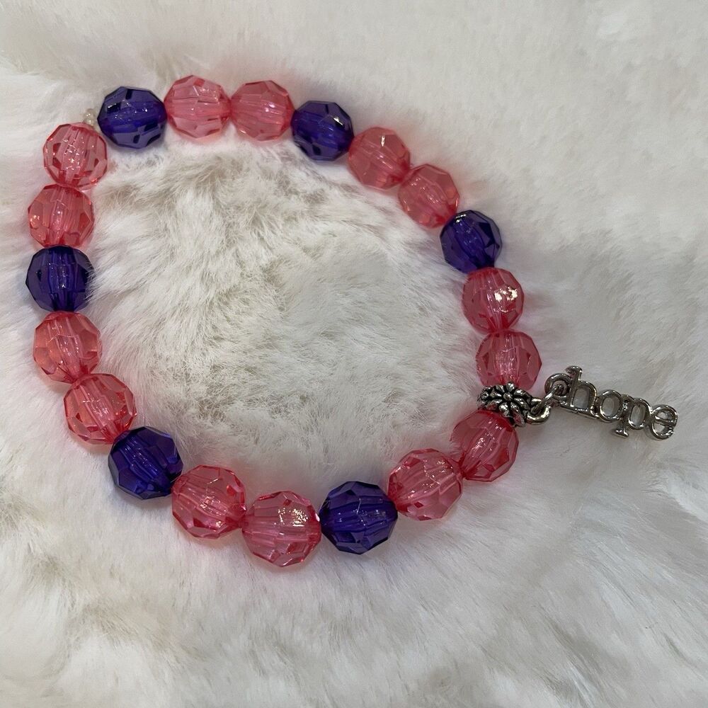 Beaded Bracelet, HOPE, Stretch, Pink And Purple Plastic Beads